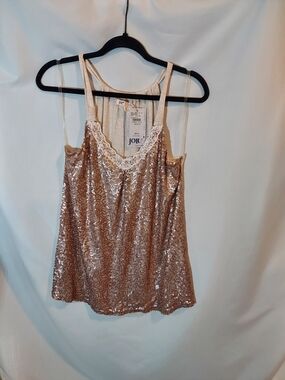 Jolt Boho Glam Rose Gold Sequin Lace-Trim Camisole